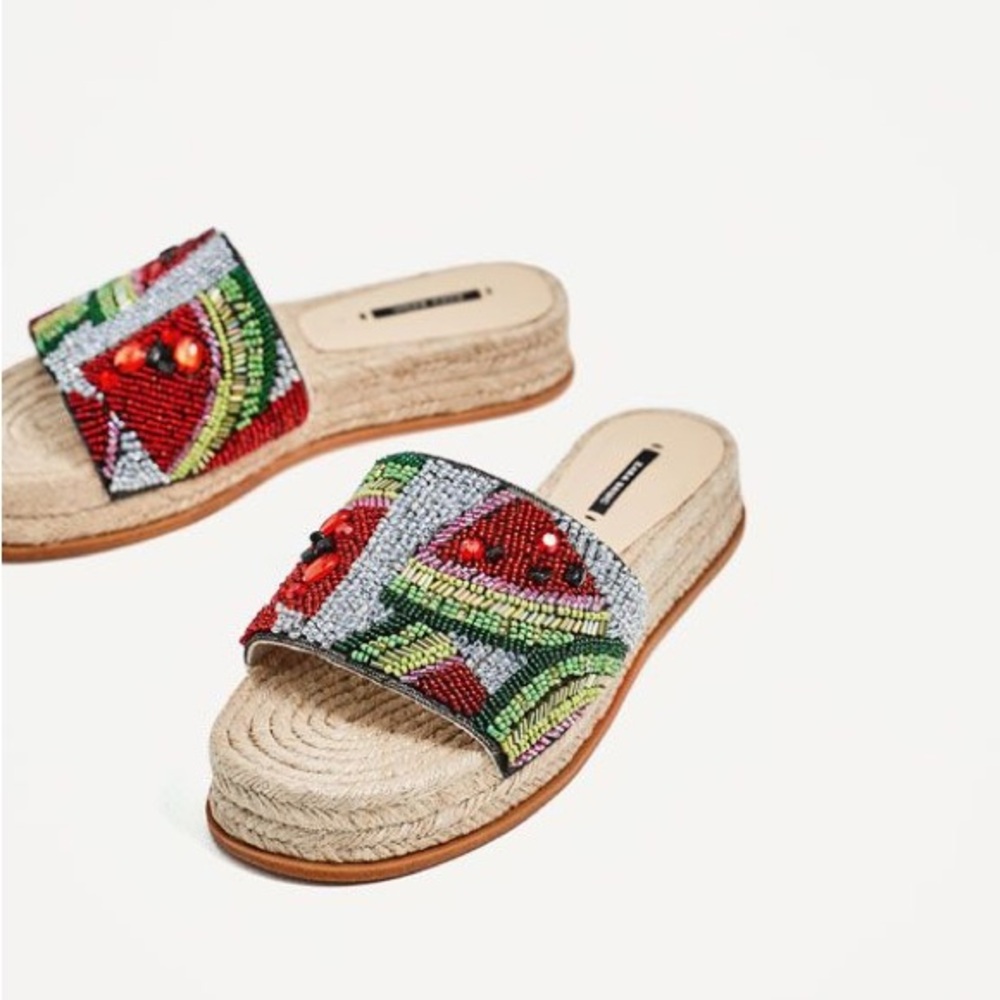 Zara Watermelon Beaded Slides